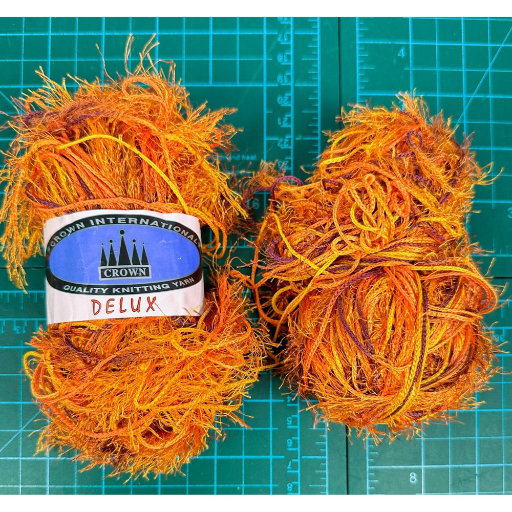 Crown International Delux Yarn Lot Orange Yellow Purple Eyelash Novelty Shag